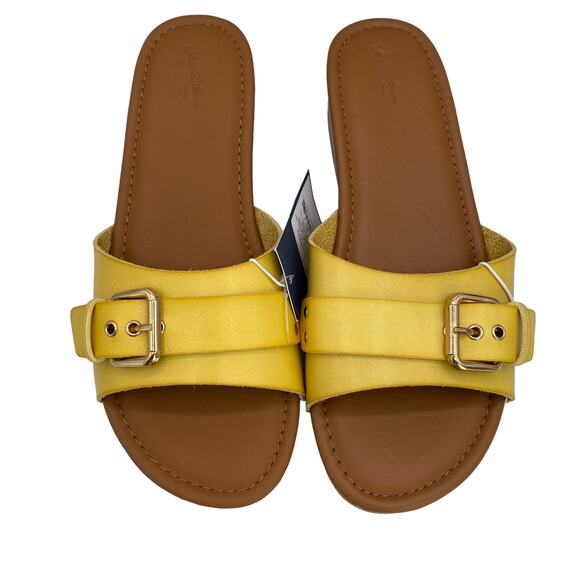 New Universal Thread Yellow Faux Leather Open Toe Platform Slide Sandals 9 1/2 - Picture 1 of 6